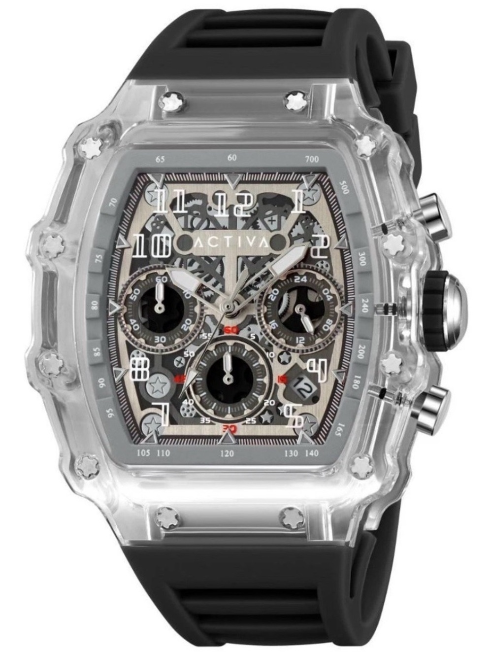 Activa Circuit X Invicta 44.3mm Skeleton Dial Clear W/ Black Watch - NEW No Box
